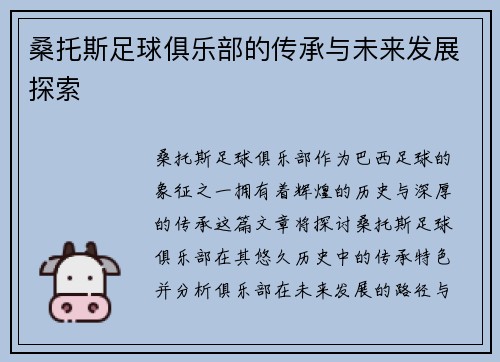 桑托斯足球俱乐部的传承与未来发展探索